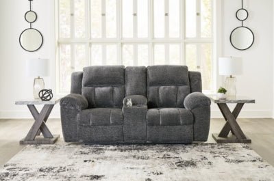 Frohn Reclining Loveseat with Console - Dark Gray Reclining Loveseat modern furniture Contempo Furniture