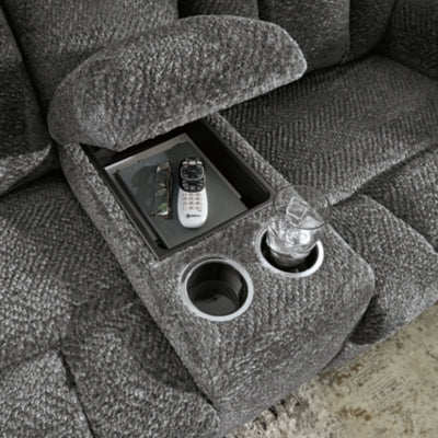 Frohn Reclining Loveseat with Console - Dark Gray Reclining Loveseat modern furniture Contempo Furniture
