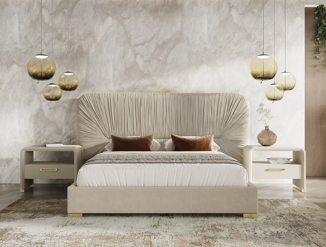 Florence - Modern Beige Leatherette + Gold Nightstand