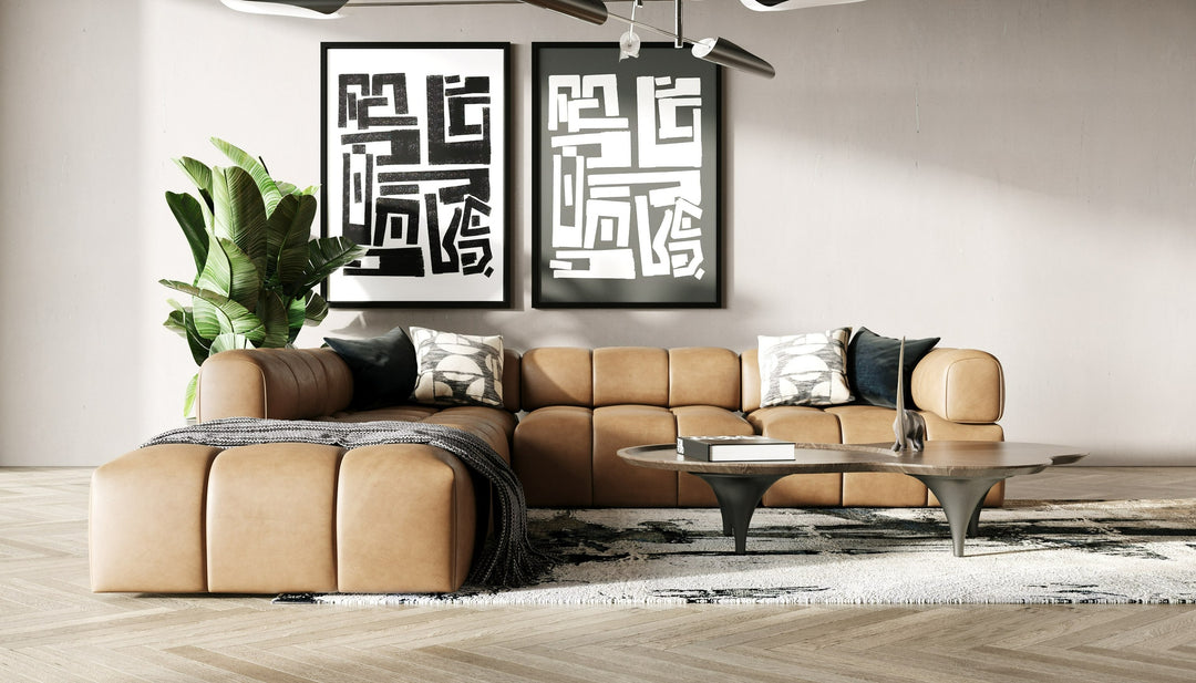 Everest - Modern Brown Leather Modular Corner Sectional Seat