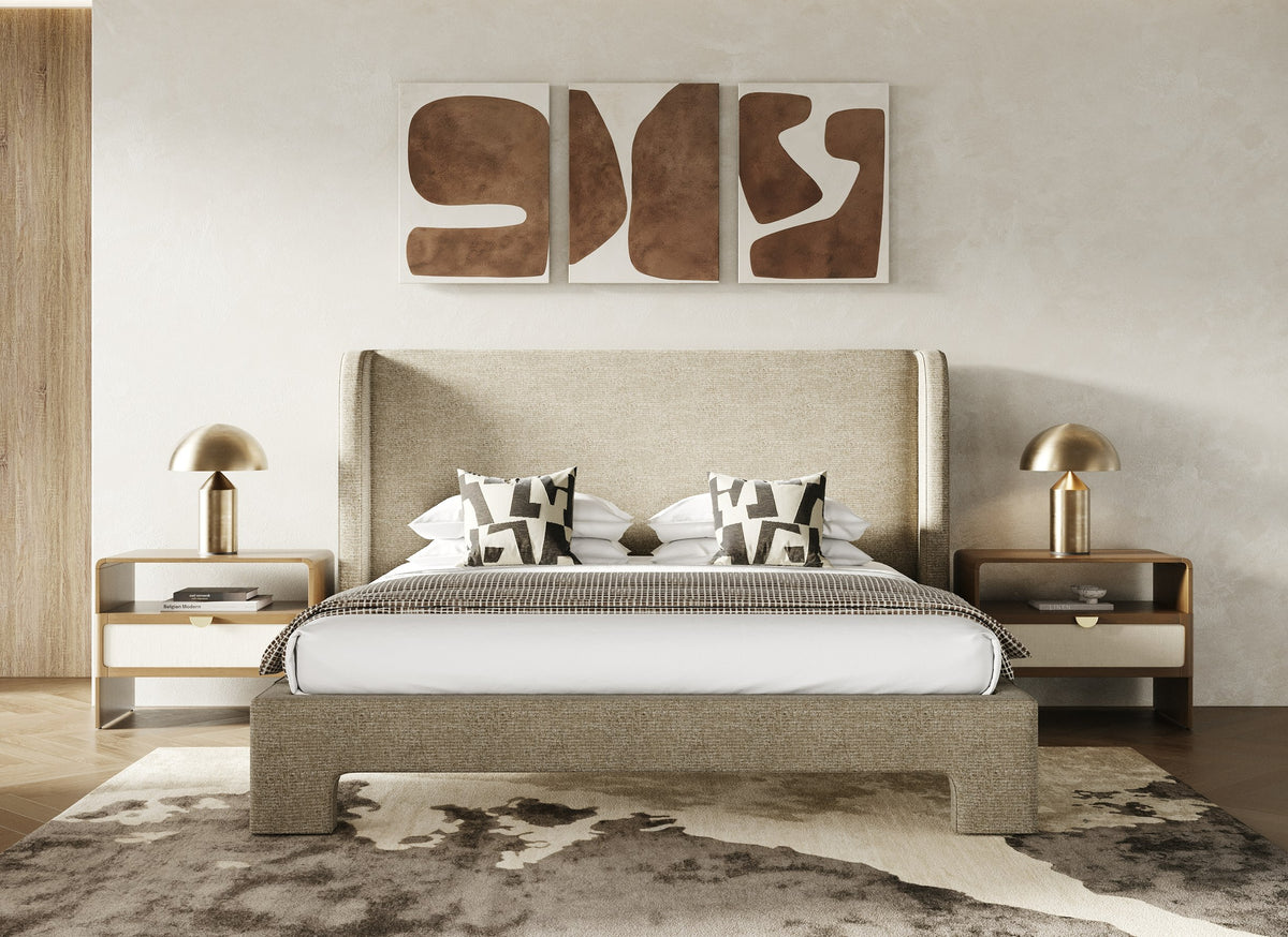 Emilio - Modern Beige Fabric Bed - View 2