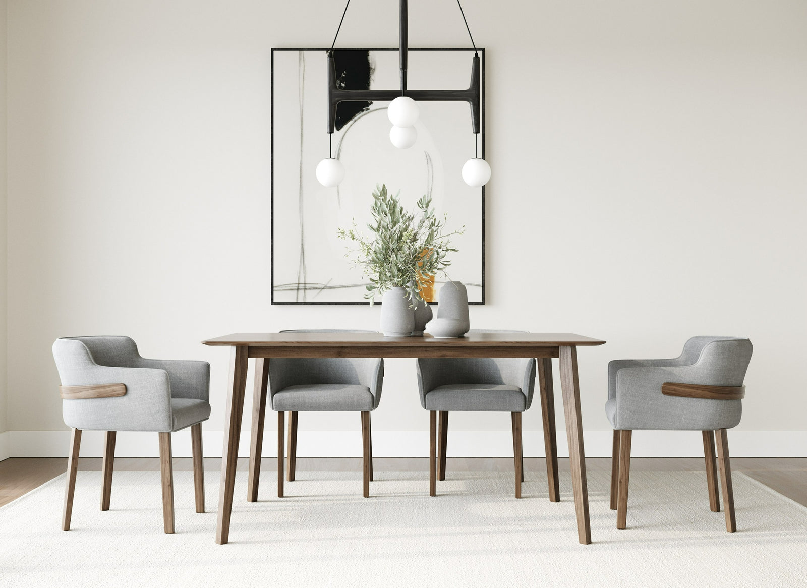 Castillo  Jordan - Modern Grey Fabric  Walnut 5-Piece Dining Set