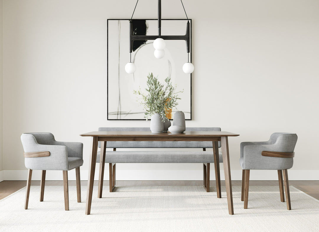Castillo + Jordan - Modern Grey Fabric + Walnut 4-Piece Dining Set