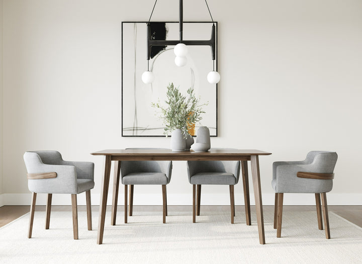 Castillo + Jordan  Modern Grey Fabric + Walnut 5Piece Dining Set