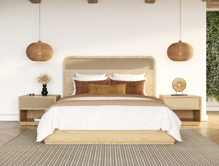 Gavin - Modern Natural Ash + Rattan Bed