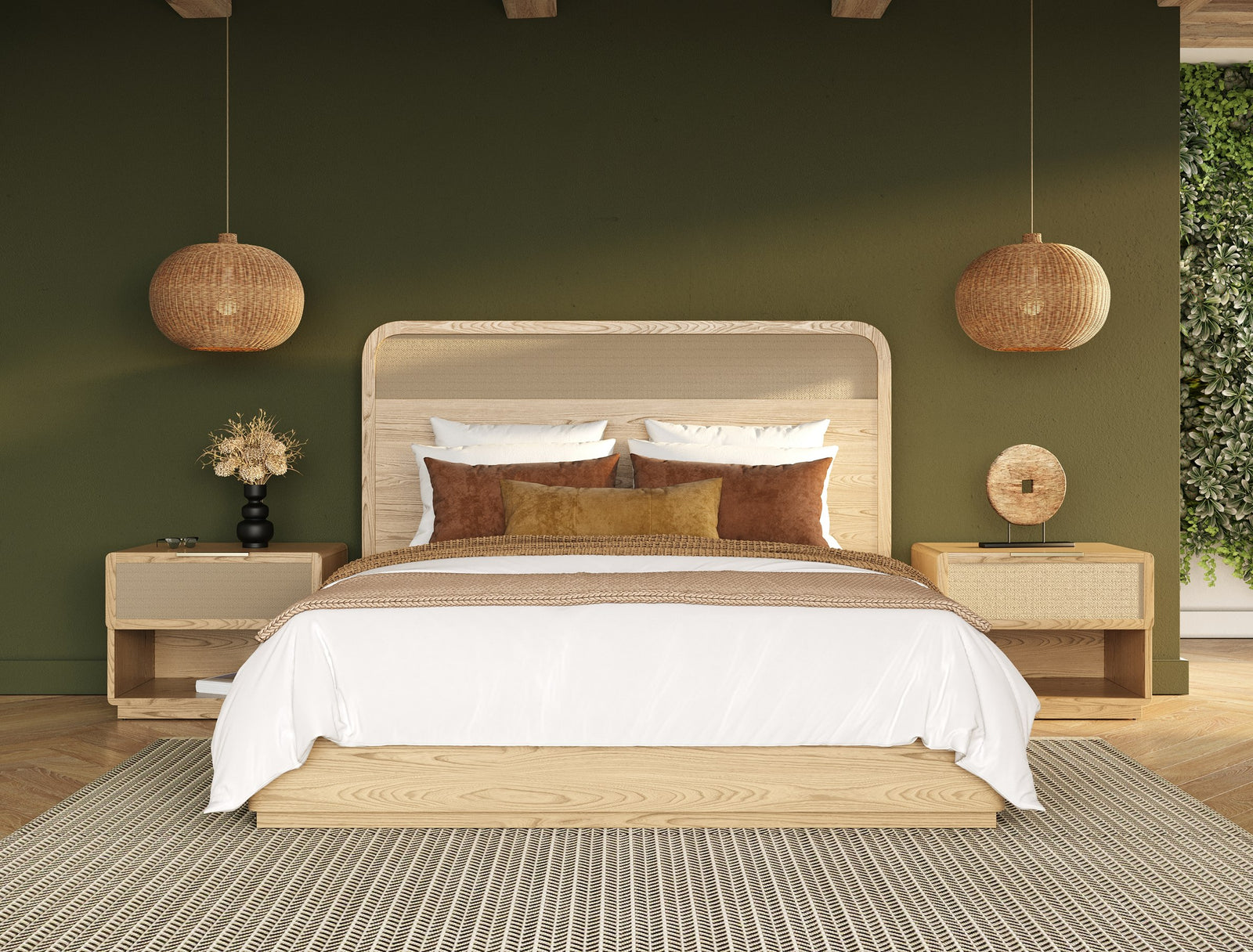 Gavin - Modern Natural Ash + Rattan Bed - View 3