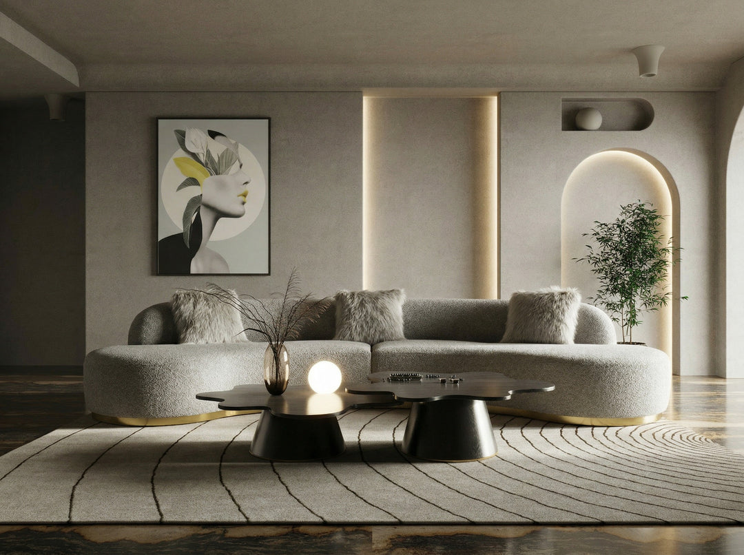 Frontier - Glam Grey Fabric Curved Sectional Sofa