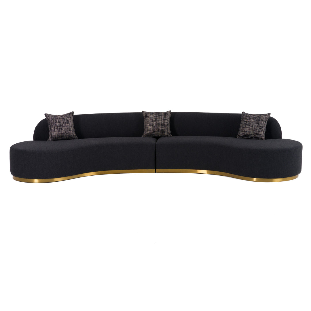 Frontier - Glam Black Fabric Curved Sectional Sofa with Grey Pillows