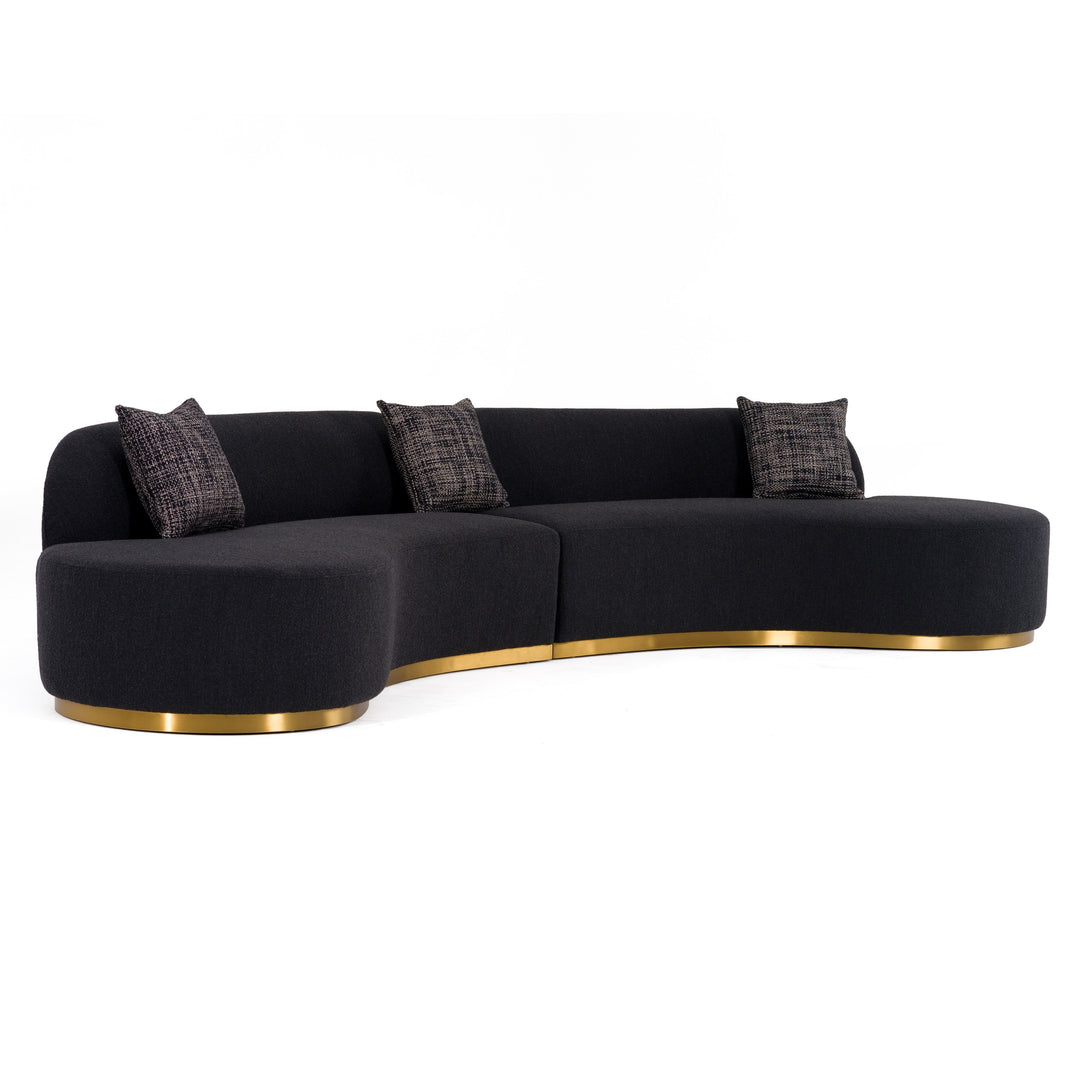 Frontier - Glam Black Fabric Curved Sectional Sofa with Grey Pillows