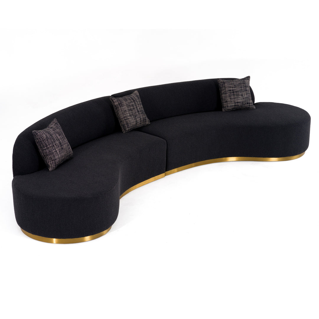 Frontier - Glam Black Fabric Curved Sectional Sofa with Grey Pillows