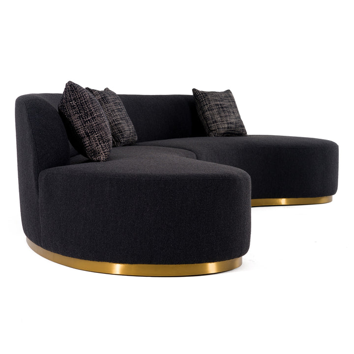 Frontier - Glam Black Fabric Curved Sectional Sofa with Grey Pillows
