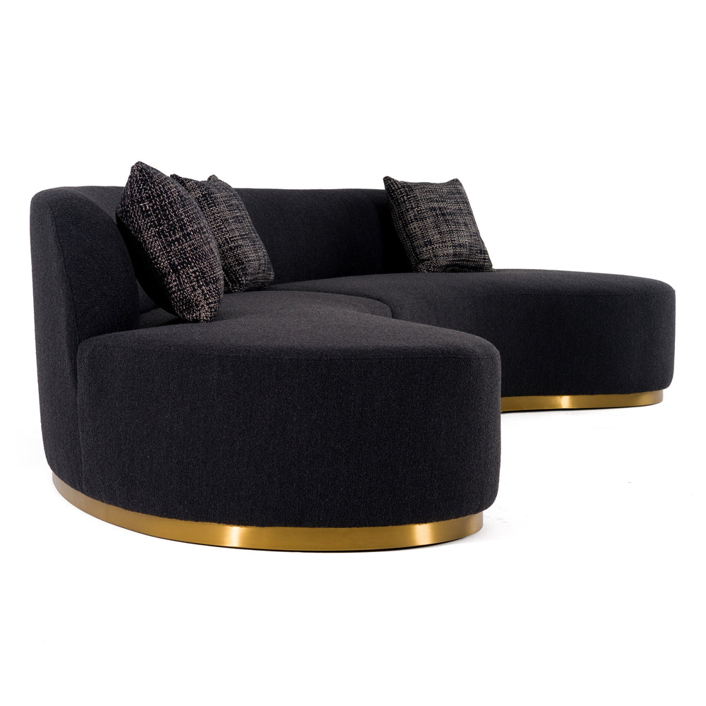 Frontier - Glam Black Fabric Curved Sectional Sofa with Grey Pillows - View 4