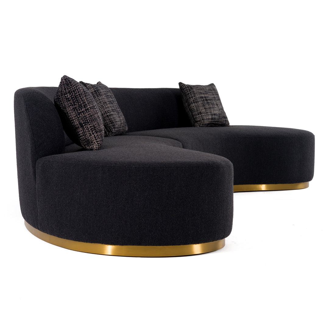Frontier - Glam Black Fabric Curved Sectional Sofa with Grey Pillows