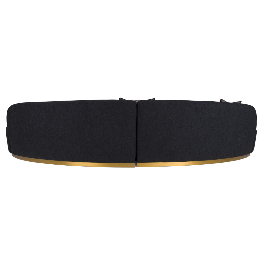 Frontier - Glam Black Fabric Curved Sectional Sofa with Grey Pillows