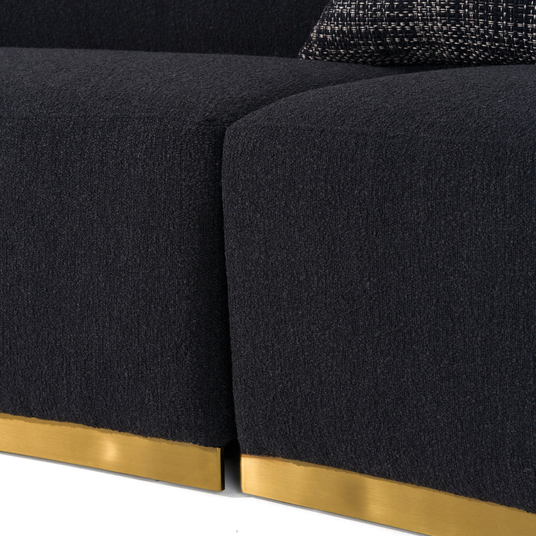 Frontier - Glam Black Fabric Curved Sectional Sofa with Grey Pillows