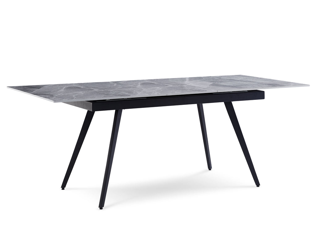 Modus Furniture Lelb60 Lucia Extendable Stone Top Metal Leg Dining Table In Piedra And Black