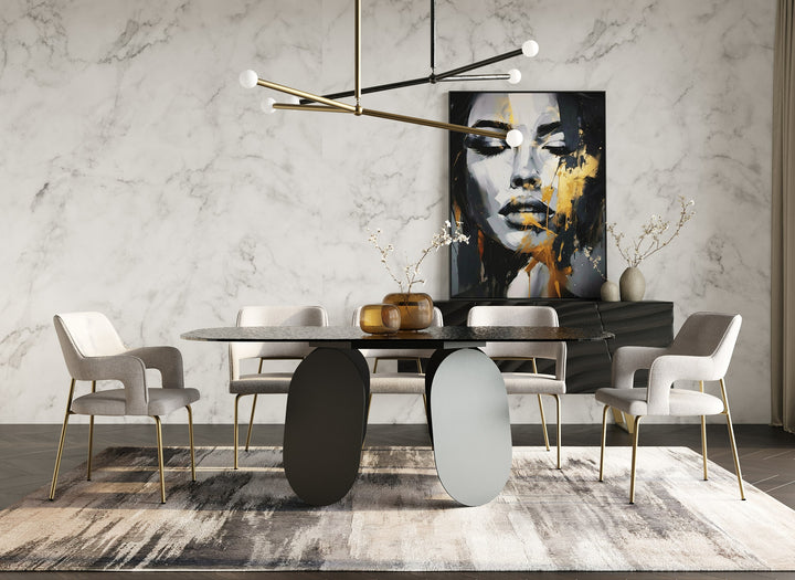 Maxine  Modern Hammered Grey Glass Rectangular Dining Table