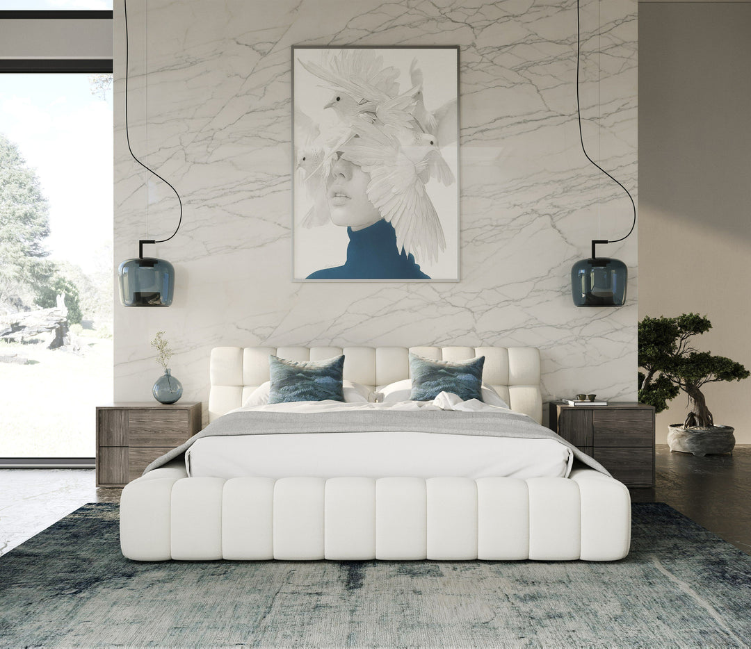 Tyree - Modern Tufted Off-White Fabric Bed