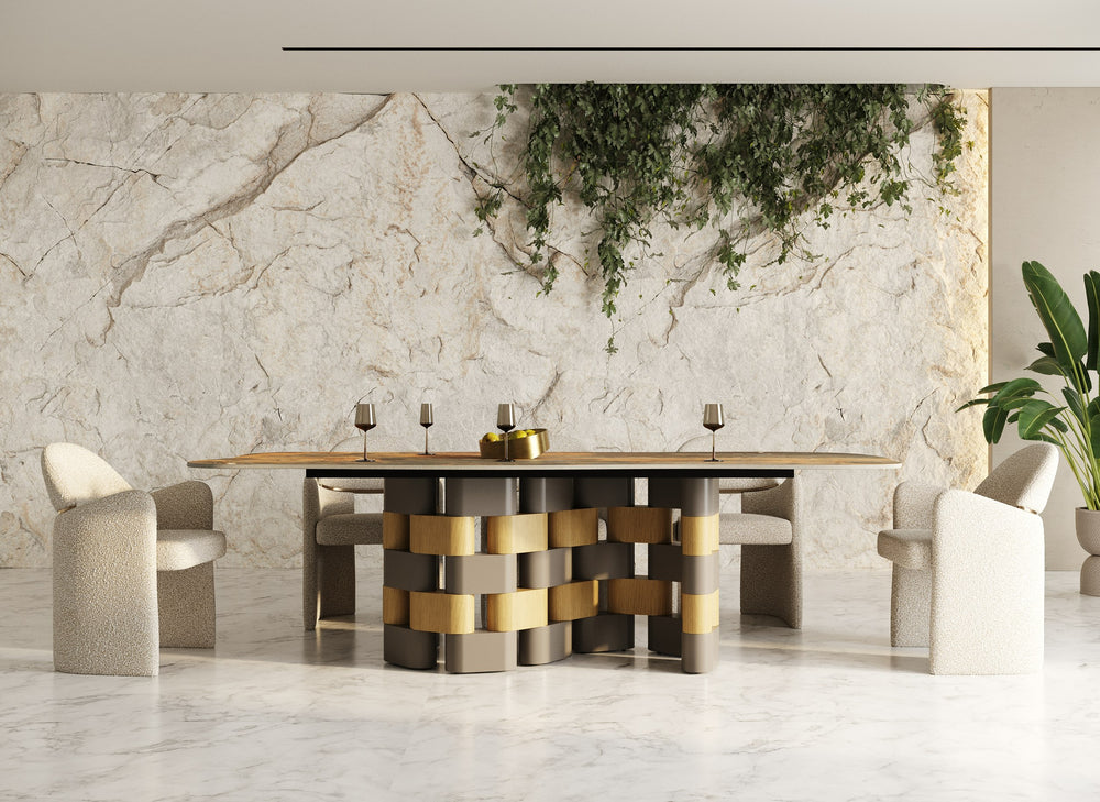 Falzone - Modern Ceramic + Wood Dining Table - View 9