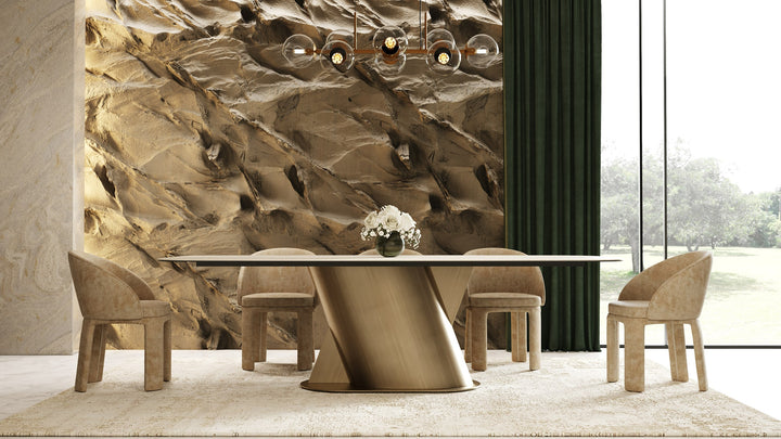 Kiefer - Modern Faux Travertine Ceramic + Bronze Dining Table