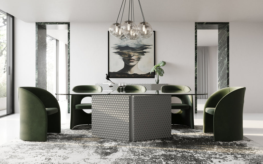 Raphael - Modern Glass + Silver Dining Table