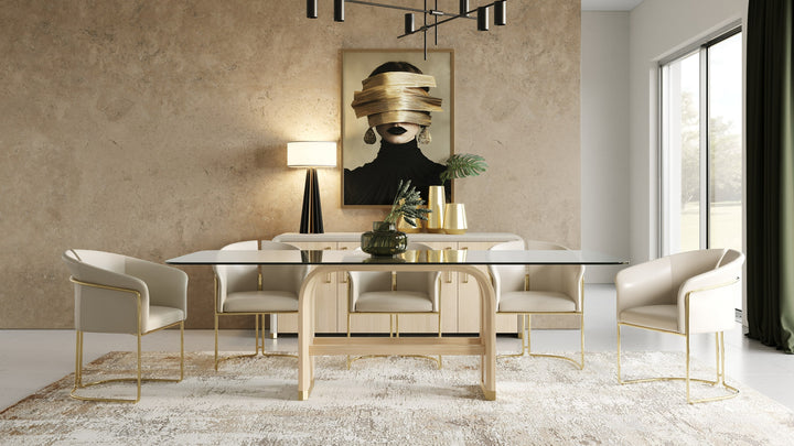 Florence - Modern Glass  Natural Oak  Gold Dining Table