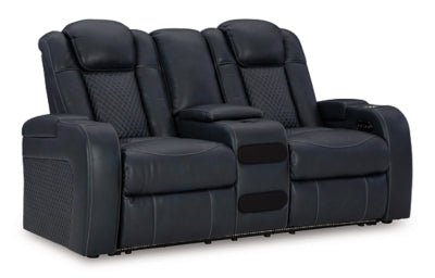 Fyne - Dyme Power Reclining Loveseat with Console - Blue Reclining Loveseat modern furniture Contempo Furniture