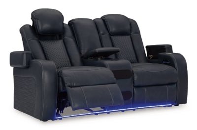 Fyne - Dyme Power Reclining Loveseat with Console - Blue Reclining Loveseat modern furniture Contempo Furniture
