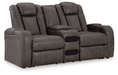 Fyne - Dyme Power Reclining Loveseat with Console - Dark Gray Reclining Loveseat modern furniture Contempo Furniture