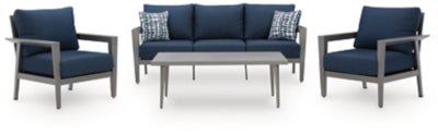 Gali Outdoor Sofa/Chairs/Table Set (Set of 4) - Blue | Ashley Furniture