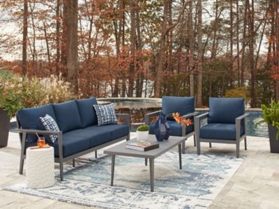 Gali Outdoor Sofa/Chairs/Table Set (Set of 4) - Blue 4 Piece Outdoor Set modern furniture Contempo Furniture