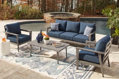 Gali Outdoor Sofa/Chairs/Table Set (Set of 4) - Blue 4 Piece Outdoor Set modern furniture Contempo Furniture