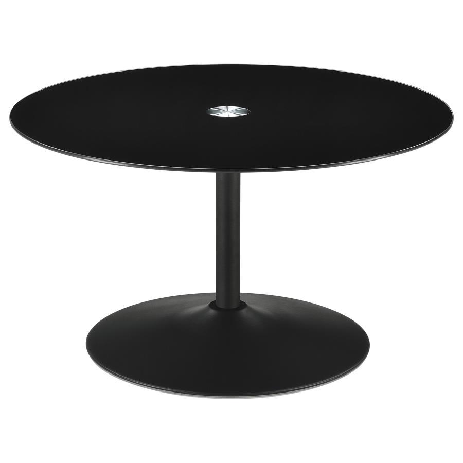Ganso - 3 Piece Round Glass Top Coffee And End Table Set - Black Table Set modern furniture Contempo Furniture