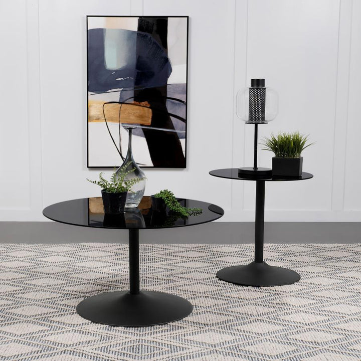 Ganso - Round Metal Coffee Table With Tempered Glass Top - Black Coffee Table modern furniture Contempo Furniture