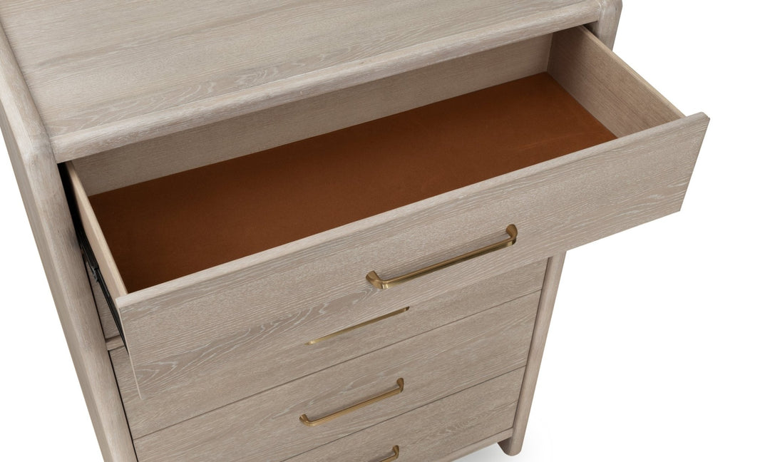 Gardenia Five Drawer Oak Wood Chest in Chai Chest modern furniture Contempo Furniture