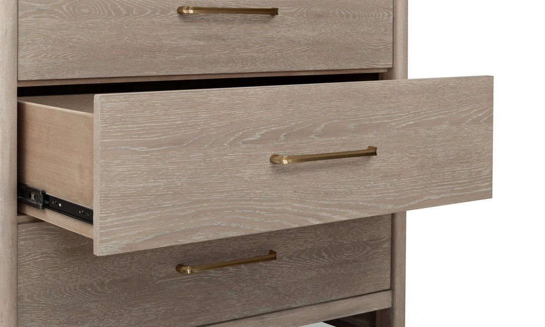 Gardenia Five Drawer Oak Wood Chest in Chai Chest modern furniture Contempo Furniture