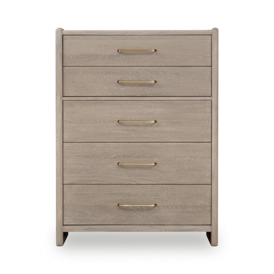 Gardenia Five Drawer Oak Wood Chest in Chai Chest modern furniture Contempo Furniture