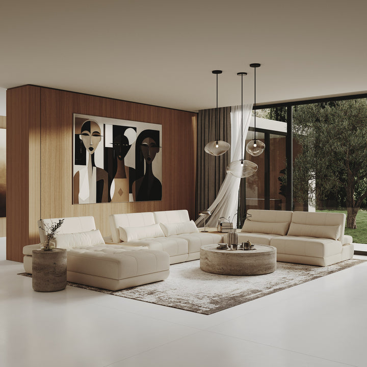 Garfield - Modern Off-White Leather 7-Piece Modular Sectional Sofa