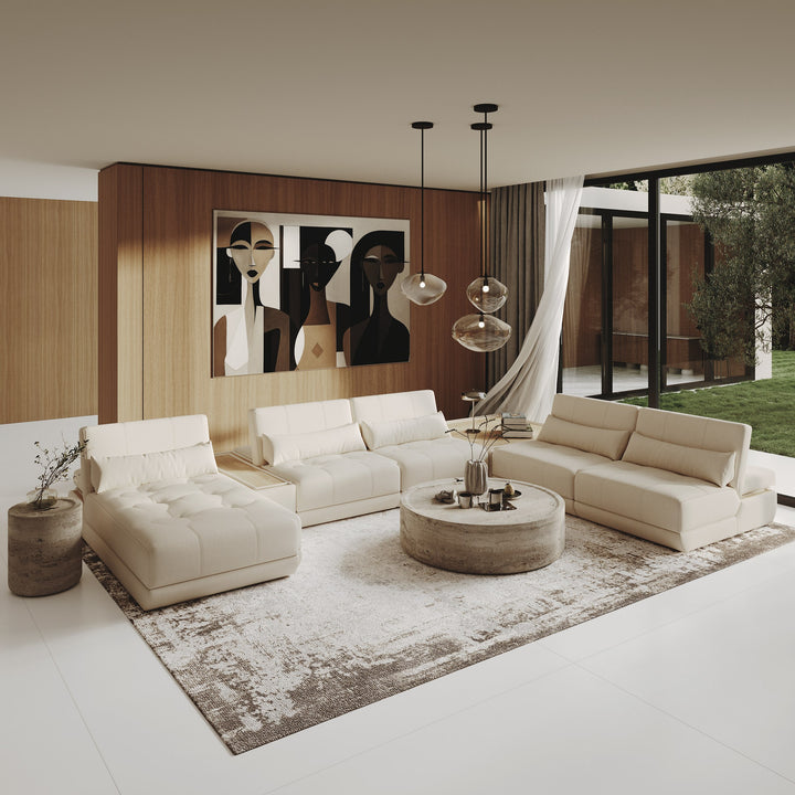 Garfield - Modern Off-White Leather 7-Piece Modular Sectional Sofa