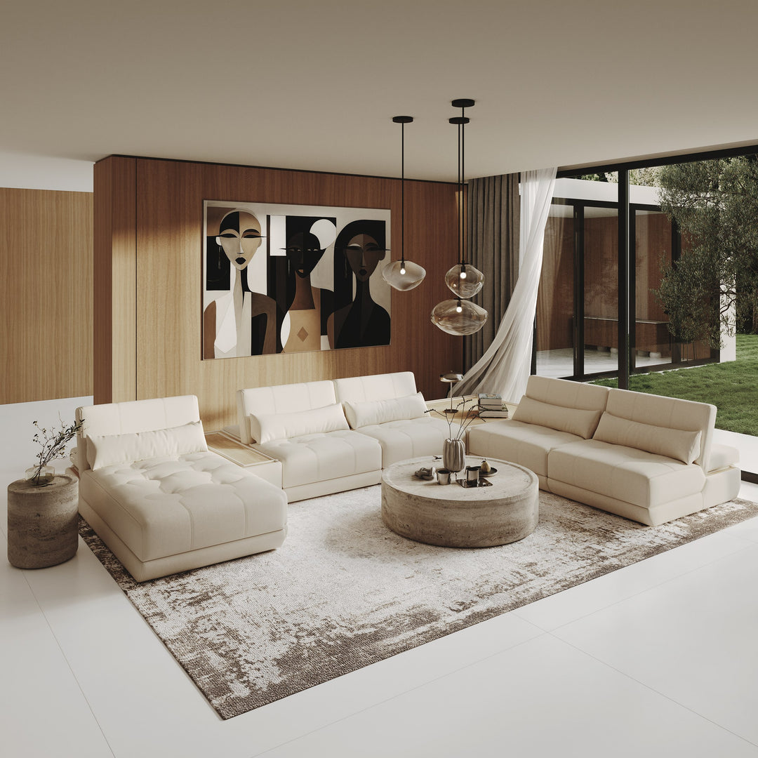Garfield - Modern Off-White Leather 7-Piece Modular Sectional Sofa
