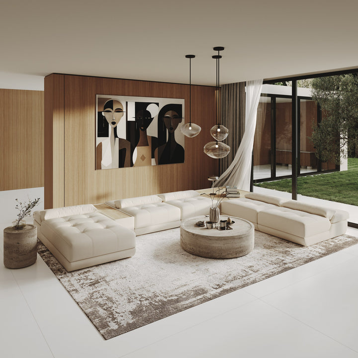 Garfield - Modern Off-White Leather 7-Piece Modular Sectional Sofa
