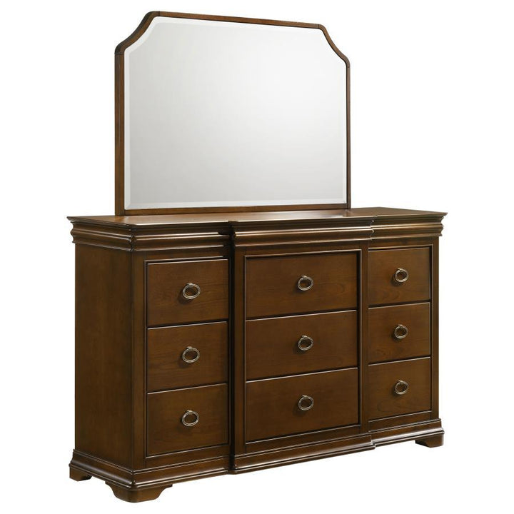 Garland - 11 - Drawer Bedroom Dresser With Mirror - Brown Cherry Dresser &amp; Mirror modern furniture Contempo Furniture