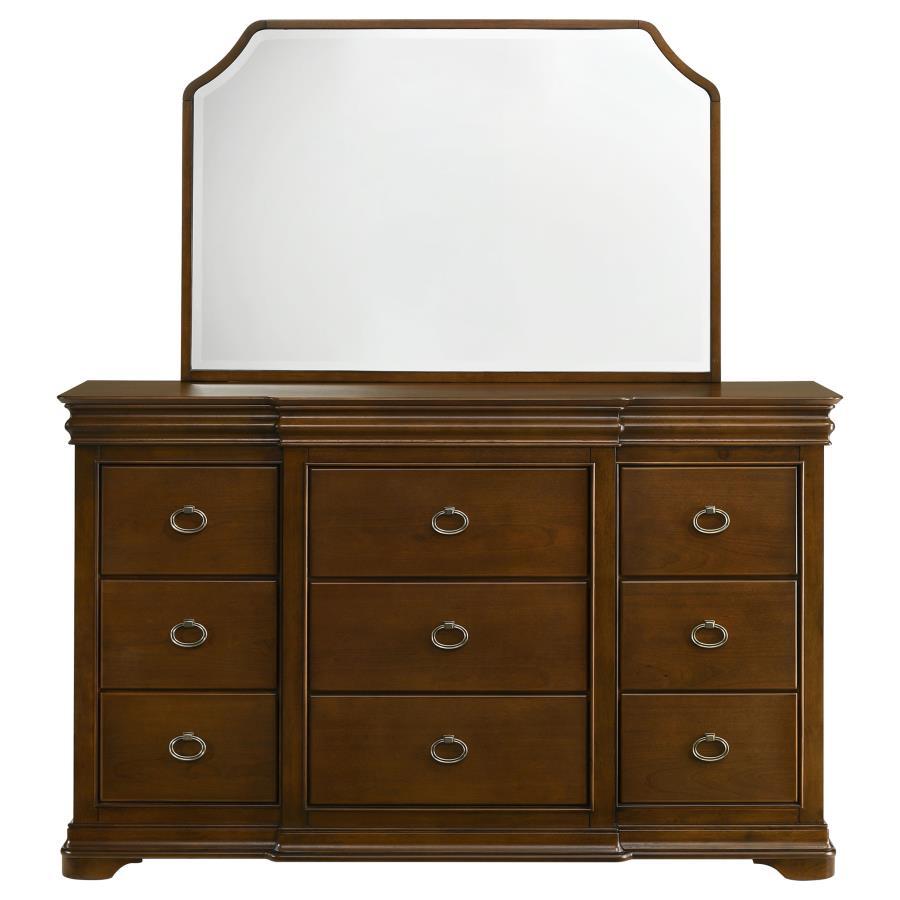 Garland - 11 - Drawer Bedroom Dresser With Mirror - Brown Cherry Dresser & Mirror modern furniture Contempo Furniture