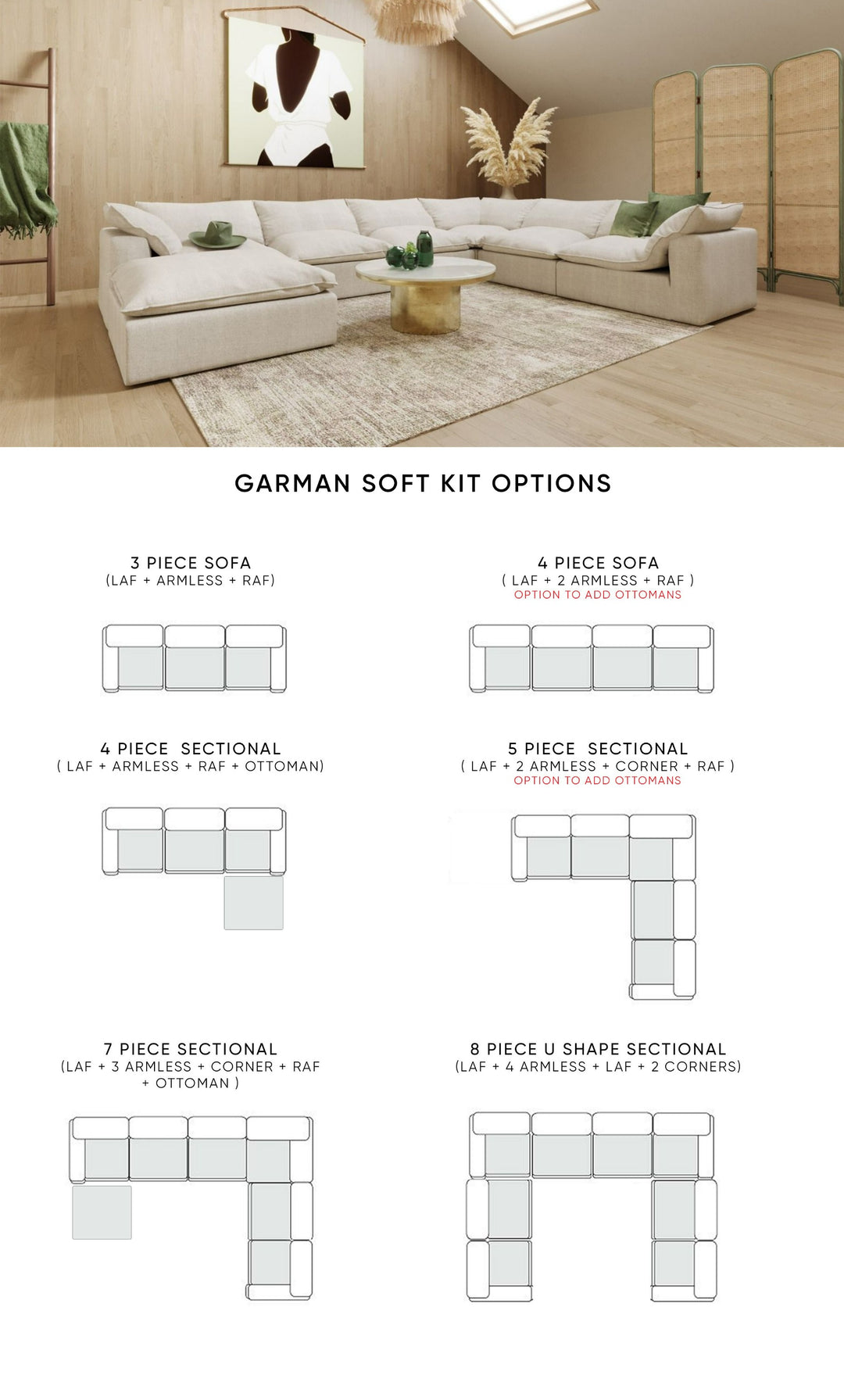 Garman  Modern Light Grey Modular Sectional Sofa