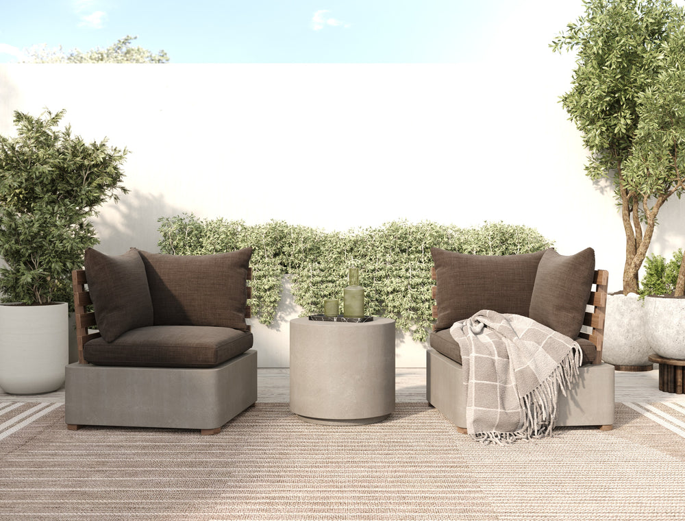 Garza Outdoor Concrete & Teak 2-Piece Corner Set - View 2