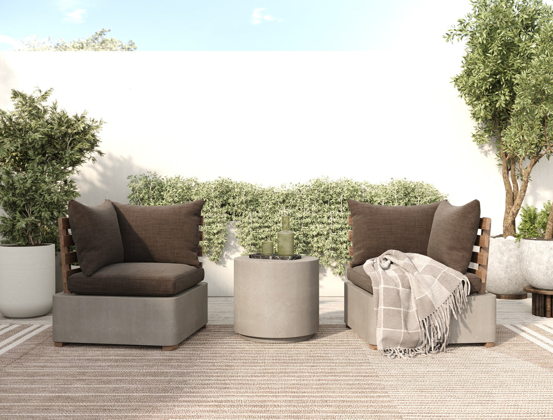 Garza Outdoor Concrete & Teak 2-Piece Corner Set