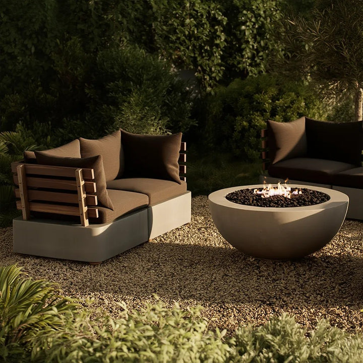 Garza Outdoor Concrete &amp; Teak 2-Piece Corner Set