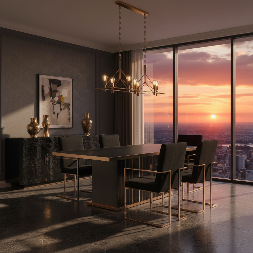 Talin Modern Black Crocodile & Rosegold Buffet