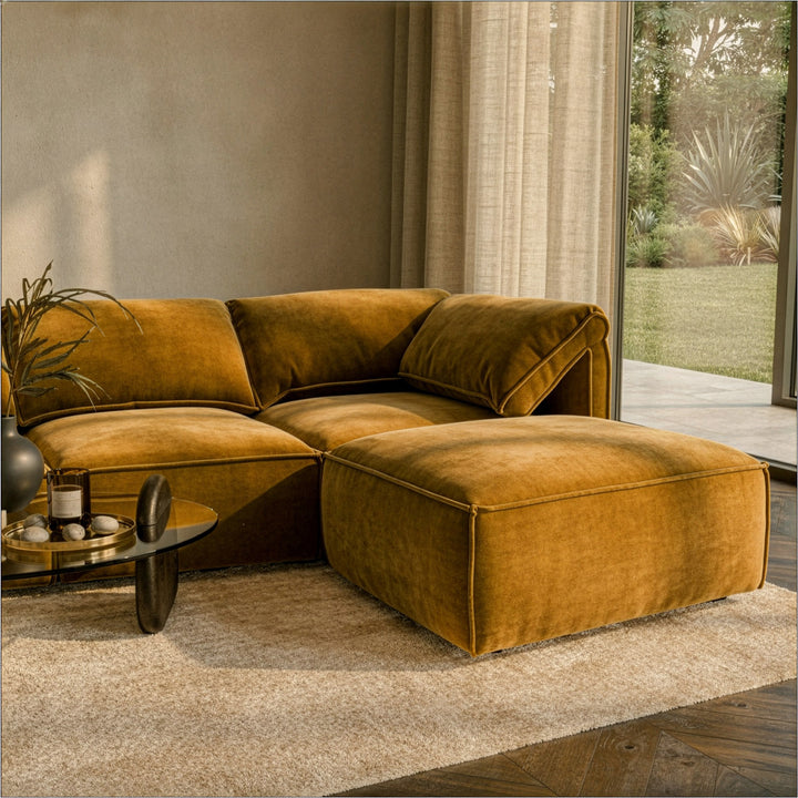 Gene - Modern Ochre Fabric Modular Ottoman