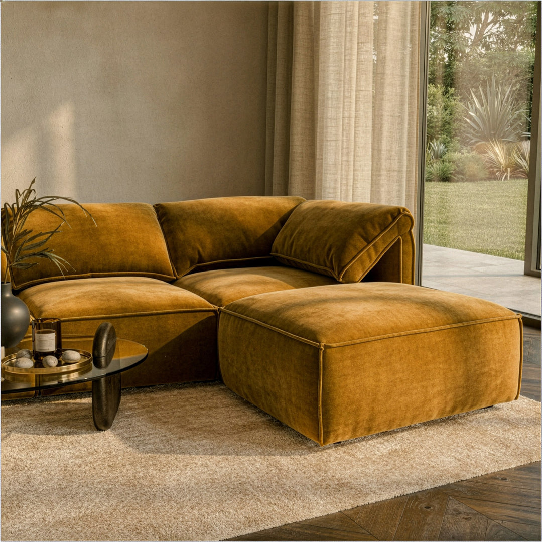 Gene - Modern Ochre Fabric Modular Ottoman
